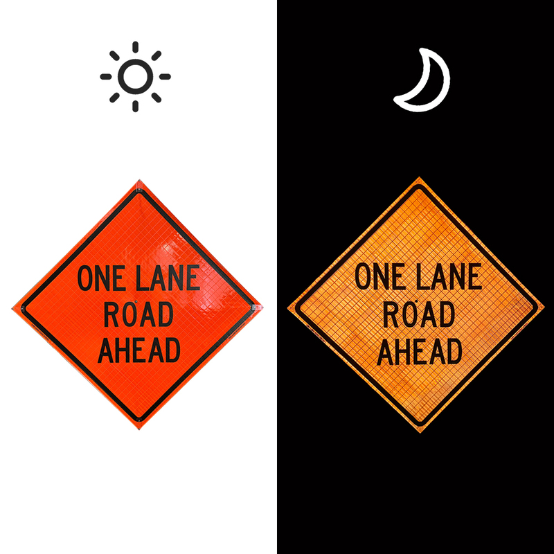 48 Inch One Lane Road Ahead Roll Up Reflective Traffic Sign - 